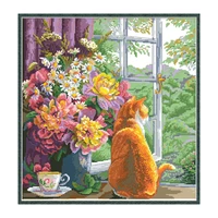 summer afternoon cross stitch pattern kits cats unprinted canvas embroidery needlework 11 14ct diy handmade home decor paintings