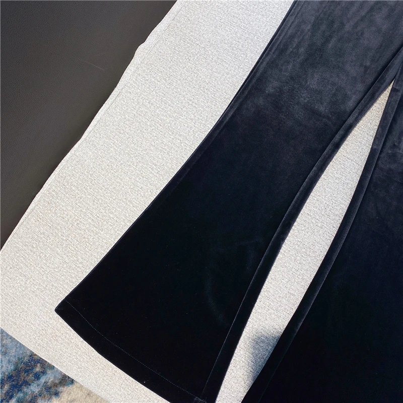 

Office Lady Golden Velvet Trousers Metal Button High Waist Flare Pant Women Streetwear Black Korean Autumn Winter Fashion Casual