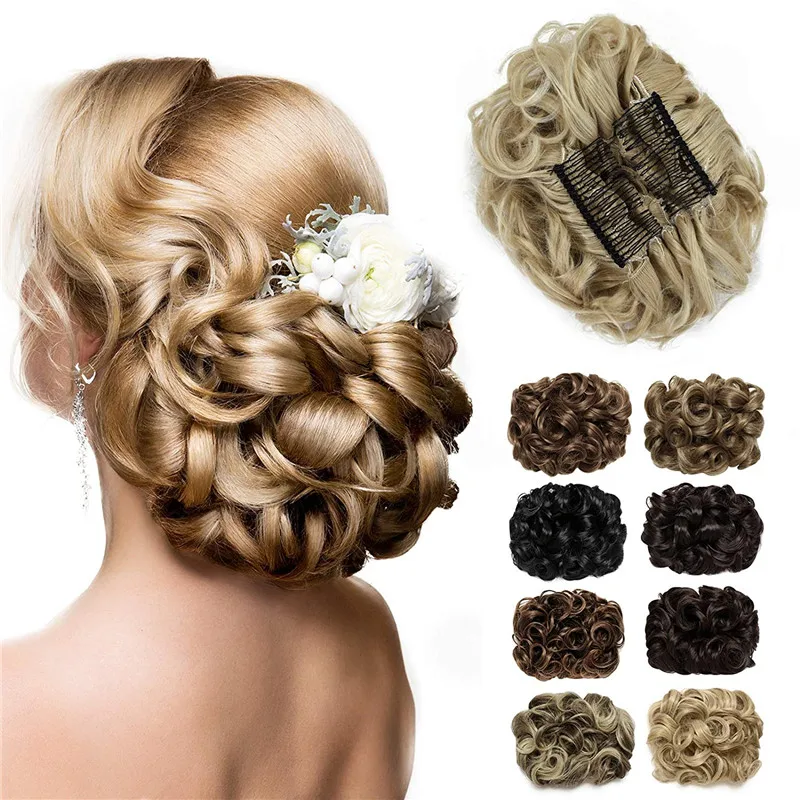 

Messy Hair Bun Clip in Hair Extension 2 Plastic Comb Curly Hair Chignon Synthetic Hair Messy Chignon For Women Wedding