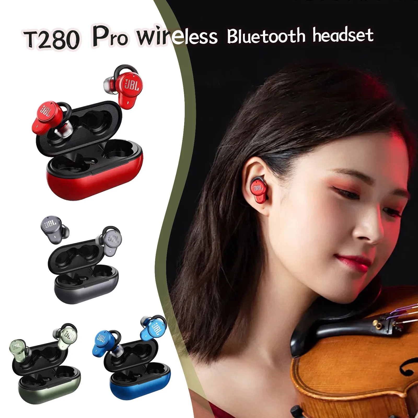 

Bluetooth-стереонаушники T280 PRO с микрофоном и зарядным футляром