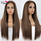 Парик Kryssma с длинными прямыми кружевными лицевыми волосами, синтетические парики коричневого цвета с оттенком блонд для женщин, свободная деталь, серые искусственные волосы, плотность 150%
