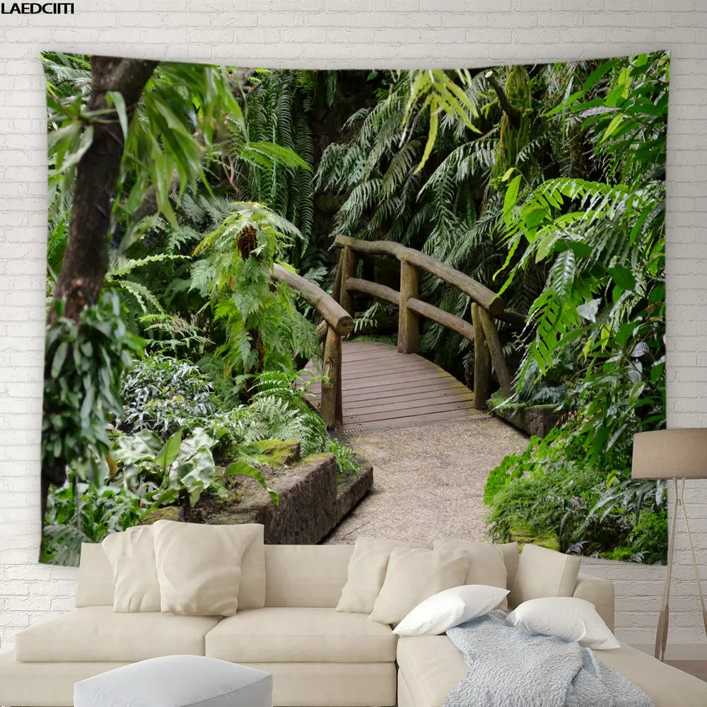 Натуральный ландшафт большой гобелен лесной парк зеленые растения деревья