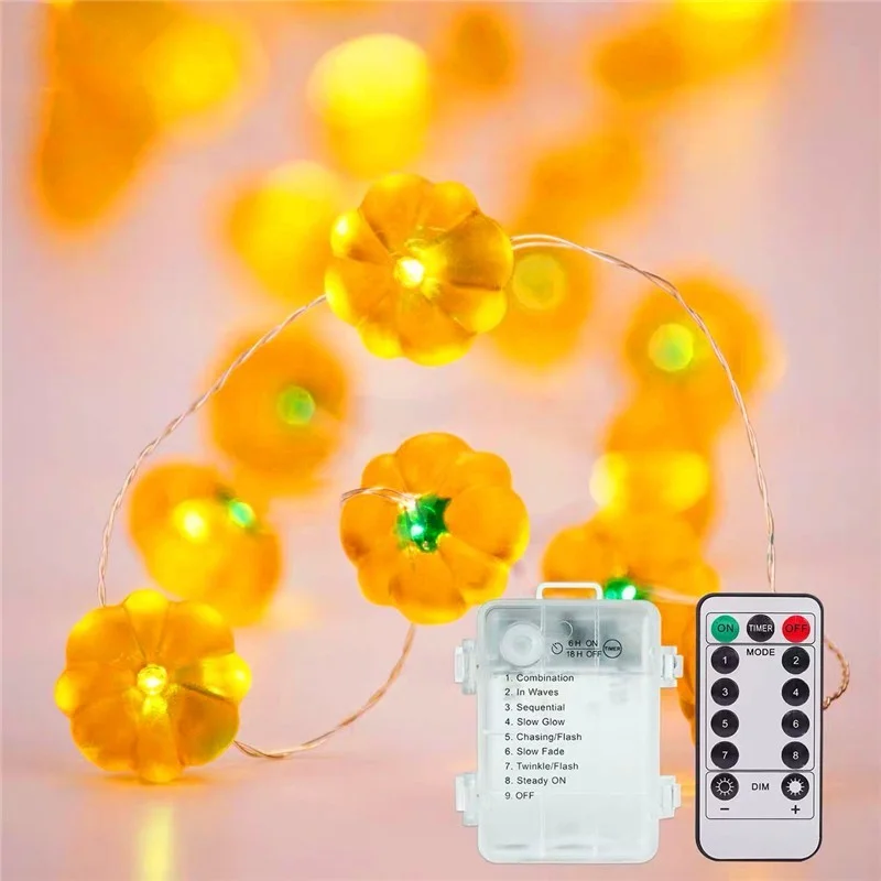 

LED Halloween Pumpkin String Light 10 Feet 30 PCs Battery Powered Remote Control Bedroom Thanksgiving Fall Party Christmas