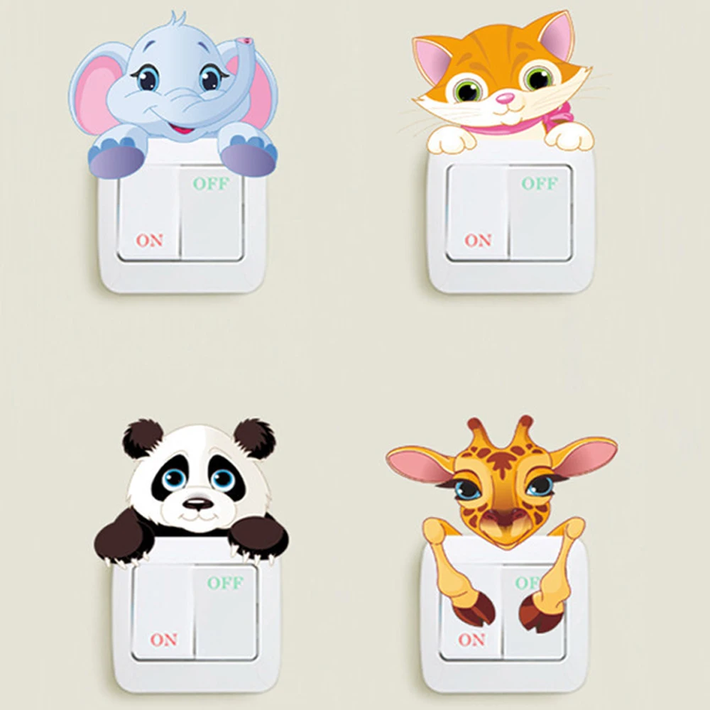 

Lovely Animals Switch Stickers Home Decoration Elephant Cat Panda Giraffe Mural Art Kids Room Diy Decorative Pvc 3d Wall Decal