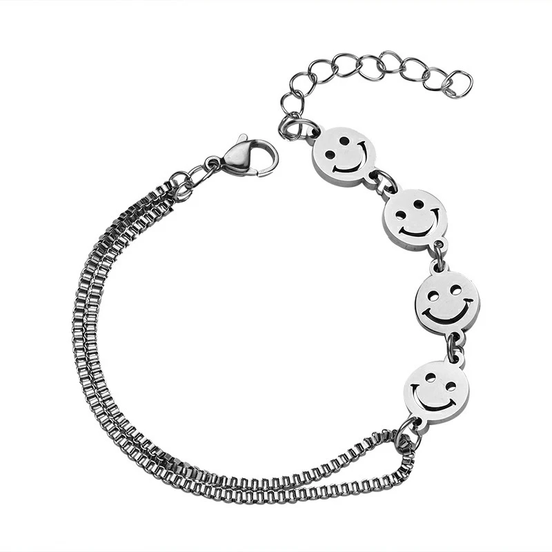 

POTCET Unisex Stainless Steel Smiley Titanium Steel Bracelet Geometric Hip Hop Personality Party Jewelry