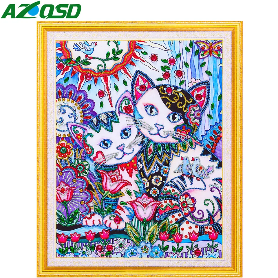 

AZQSD 5D Алмазная вышивка кошки животные алмаз особенной формы украшающая картина мозаика Стикеры вышивка крестиком