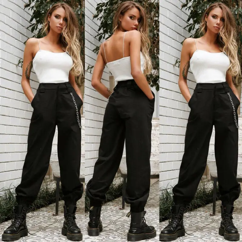 Брюки-карго женские с завышенной талией модные повседневные штаны в стиле
