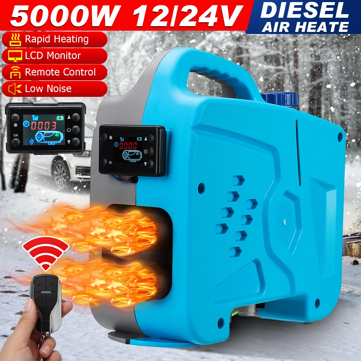 

12V 5KW All In One Adjustable Car Diesel Air Heater One Hole Car Heater For Trucks Motor-Homes Boats Bus+LCD key Switch
