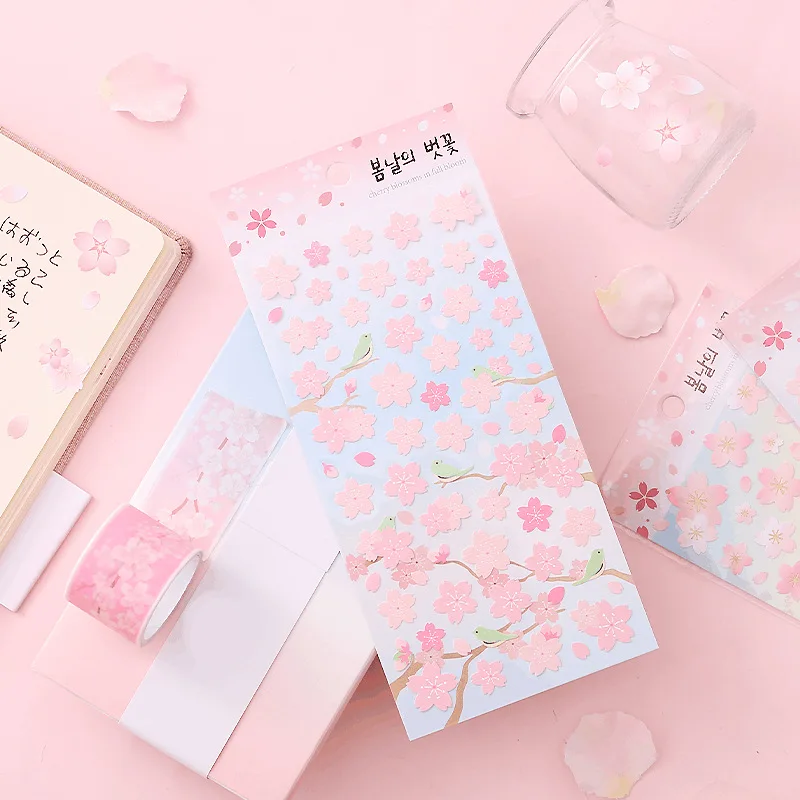 1 шт./лот Kawaii Стикеры романтические вишня в цвету рук милые декоративные наклейки