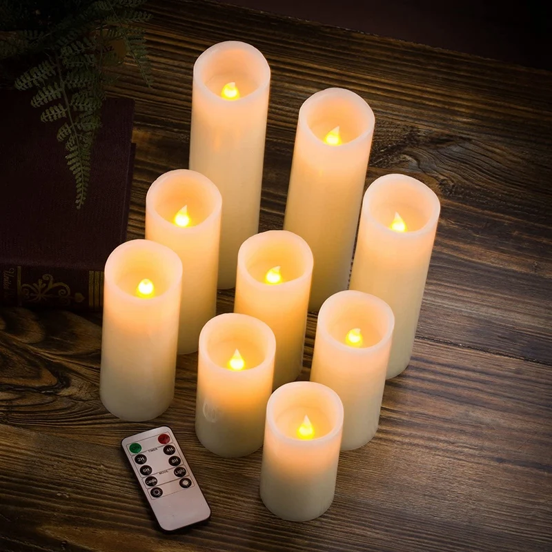 

9Pcs Flameless Electronic Candle Soft Flashing LED Candle with 10 Key Remote Control