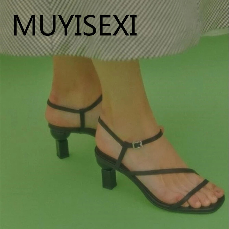 

Sandals genuine leather square peep toe lady 7cm high heel office work cozy European gladiator gorgeous sandal HL250 MUYISEXI