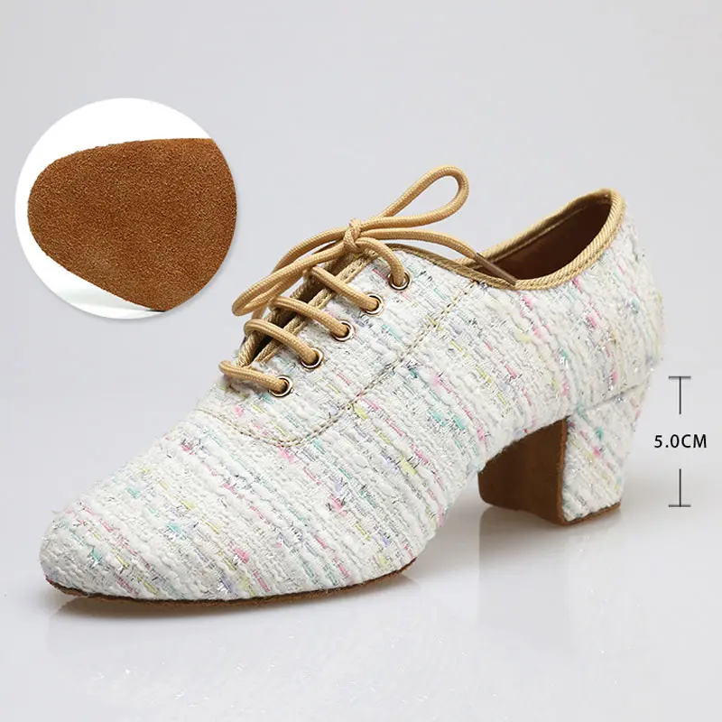 Modern Jazz Dance Shoes For Latin Women Salsa Ballroom Dancing Shoe Leather Suede Sole 5cm High Heels Men's Platform Shoes 34-40