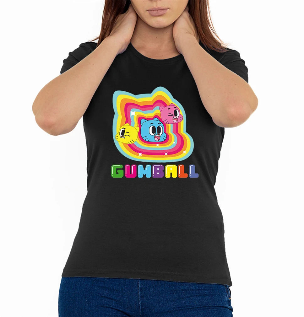 Потрясающий мир Gumball мультфильм Art Woman'S футболка черная (размеры S 2Xl) 634547703515
