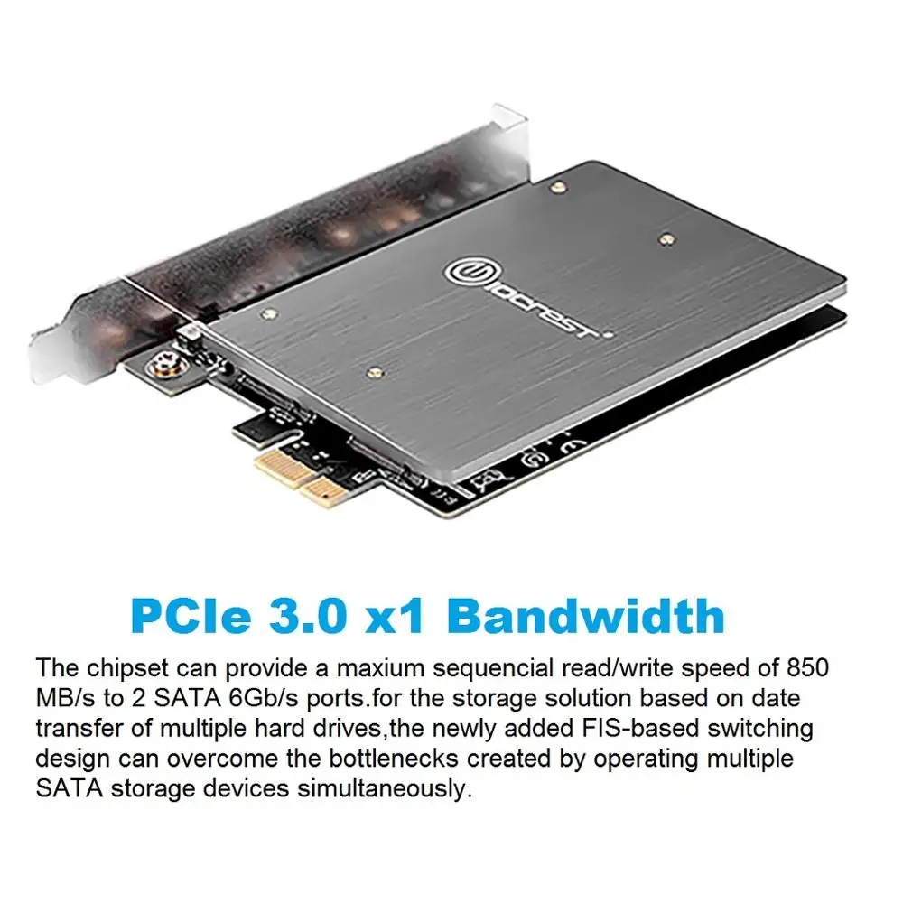 Адаптер IOCREST Dual M.2 Ngff Sata Ssd B Key Pci-e 3 0 X1 с поддержкой радиатора 2230 2242 2260 2280 и 22110 |