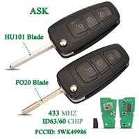 bilchave replacement 3 buttons ask 433mhz flip remote car key 4d60 4d63 chip fob for ford focus mk1 mondeo transit connect
