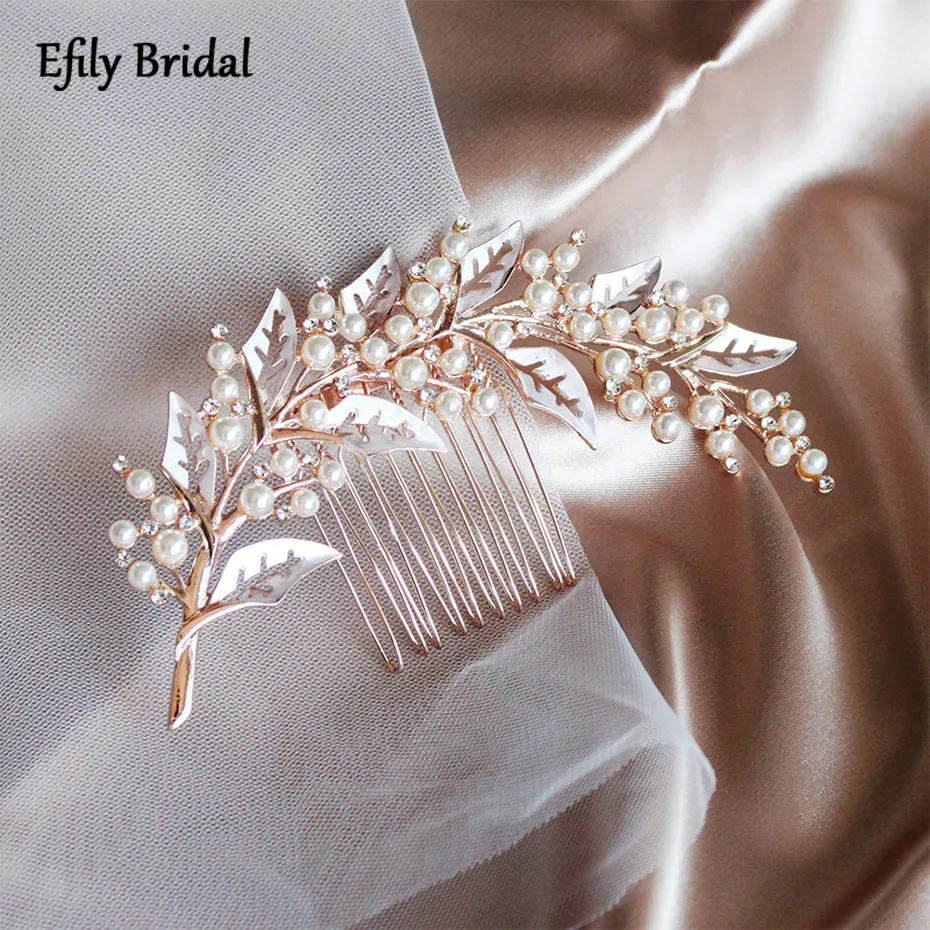 

Efily Leaves Pearl Hair Comb Clips Hairpin Wedding Hair Jewelry Accessories Prom Bridal Headpiece Women Bride Head Ornament Gift