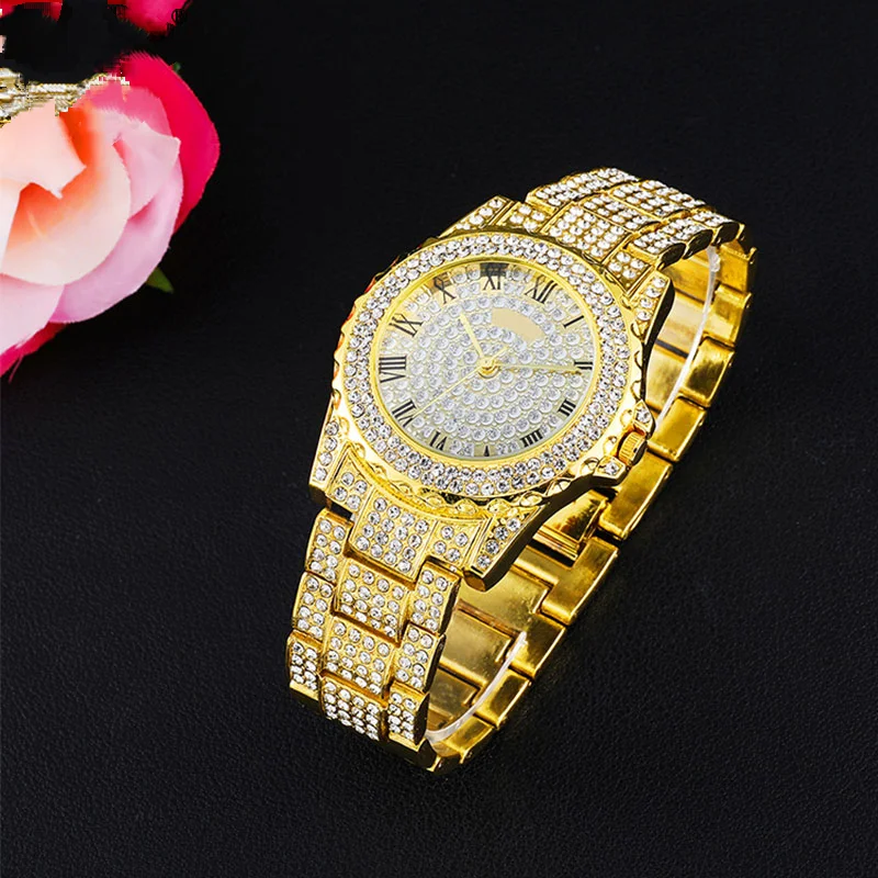 Hip Hop Luxury Mens Iced Out Watches Date Quartz Wrist Watches With Micropave CZ Alloy Watch For Women Men Jewelry