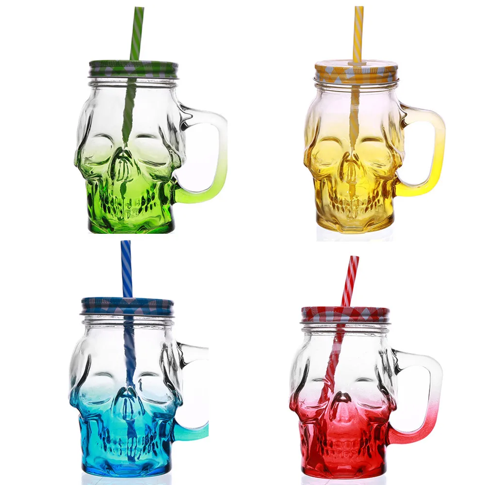 4 цвета череп стеклянная банка с завинчивающейся крышкой кружка трубочкой Стекло