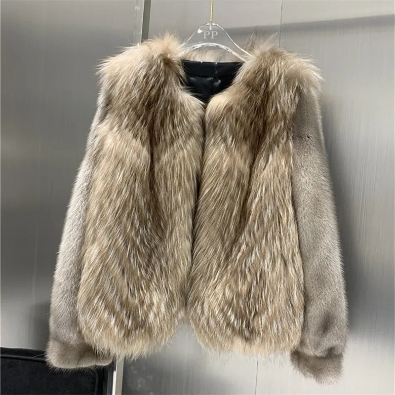 Luxury Brand Red Fox Fur Coat Women Real Fur Short Jacket With Mink Fur Sleeve Female Winter Jacket enlarge