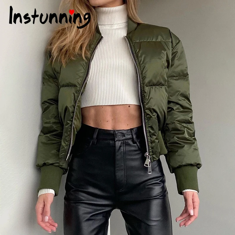 

Женская укороченная парка Instunning, уличная одежда на молнии с карманами, Клубное хлопковое клетчатое пальто, зима 2021