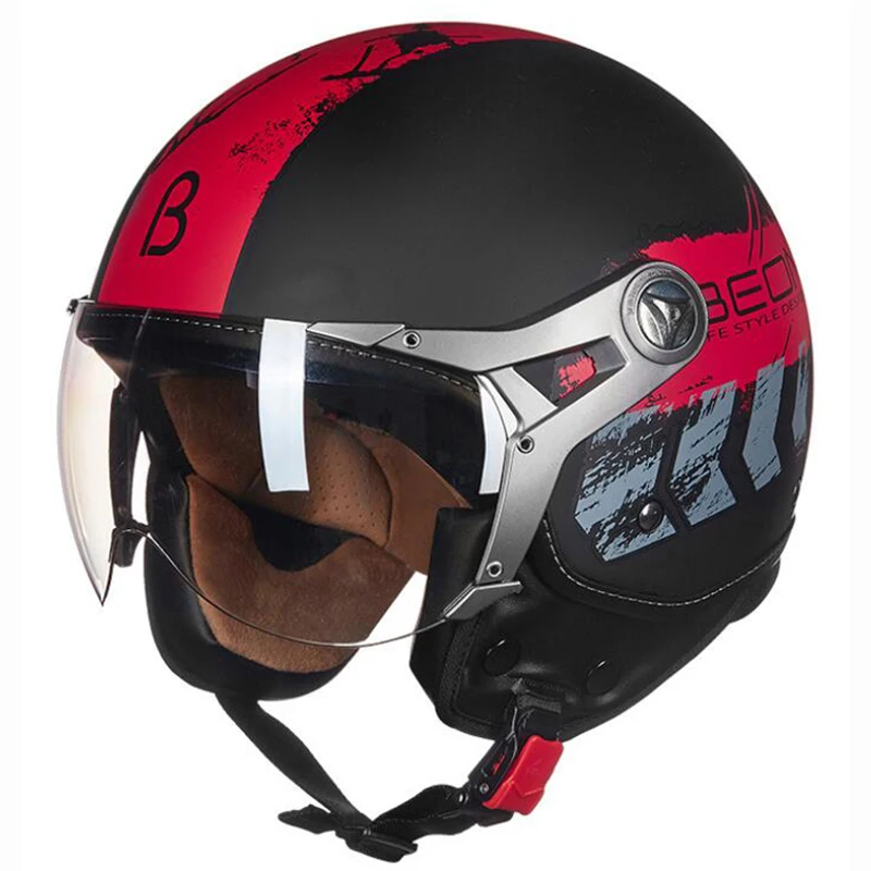 B-100 black red BEON мотоциклетный шлем Chopper 3/4 с открытым лицом винтажный шлем Moto Casque Casco Capacete для мужчин и женщин скутер мотоциклетный шлем - Цвет: B-100 black red