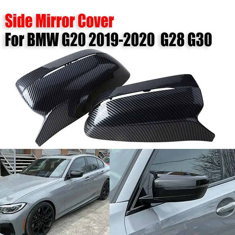 Cubierta de espejo retrovisor lateral, cubierta de fibra de carbono, color negro brillante, estilo M, para BMW G30, G20, 2017-2020, 1 par