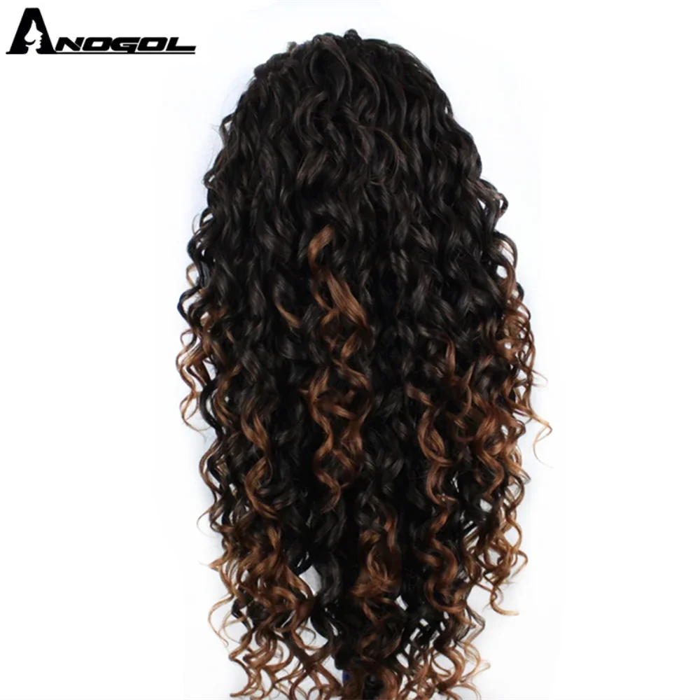 Аногол темно коричневый Омбре синтетический парик фронта шнурка афро длинный
