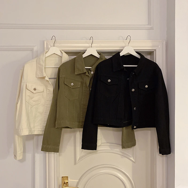 

Jacket Women Solid Denim Jacket Short Female Long Sleeve Women's Coat Button Pockets Patchwork Slim Jackets For Women 2021