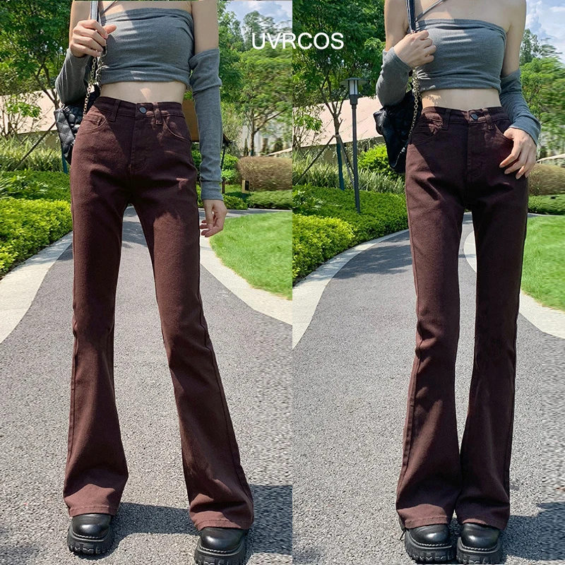 

Jeans Street Traf Trousers High Waist Horn Pants Japanese Black Elastic Jeans Korean Fashion Casual Cotton Y2k Women's Jeans