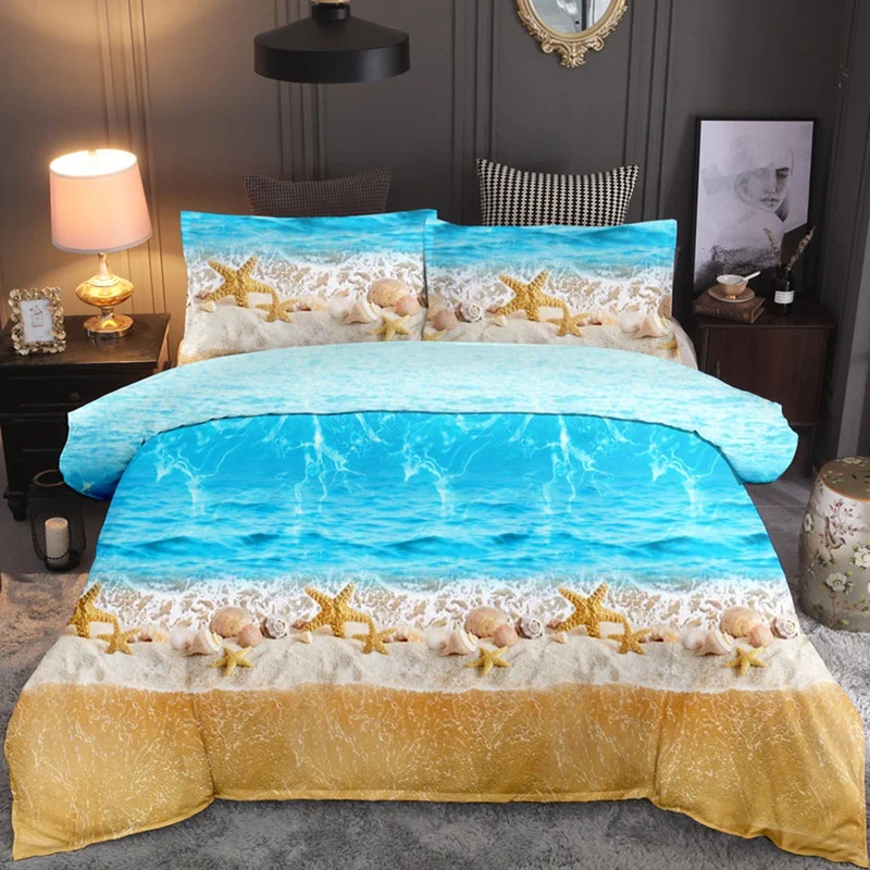 

3D Beach Digital Printing 2/3 Pieces/Set Duvet Cover & Pillow Shams Set Brushed Fabric Ultra Soft Comforter Covers 10 Size