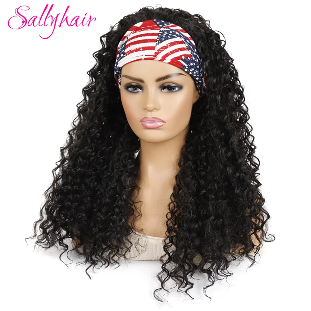 

Sallyhair Synthetic American Afro Deep Curly Long Hairband Wigs High Temperature Fluffy Natural Black Color 18inch Curly Wig