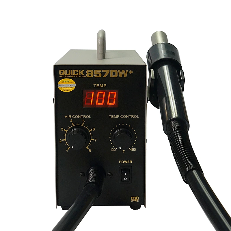 

QUICK 857DW+ Soldering Station SMD SMT Electric Soldering Iron With 0.5-0.6mm Solder Wire ESD Tweezer Solder Tools