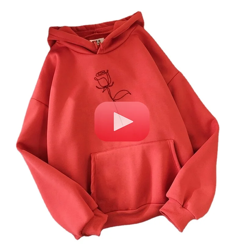 

Women's Printed Rose Hooded Sweatshirts 2021 Fall Winter Harajuku Girl's Hoodies Casual Loose Long Sleeve Pocket Pullovers