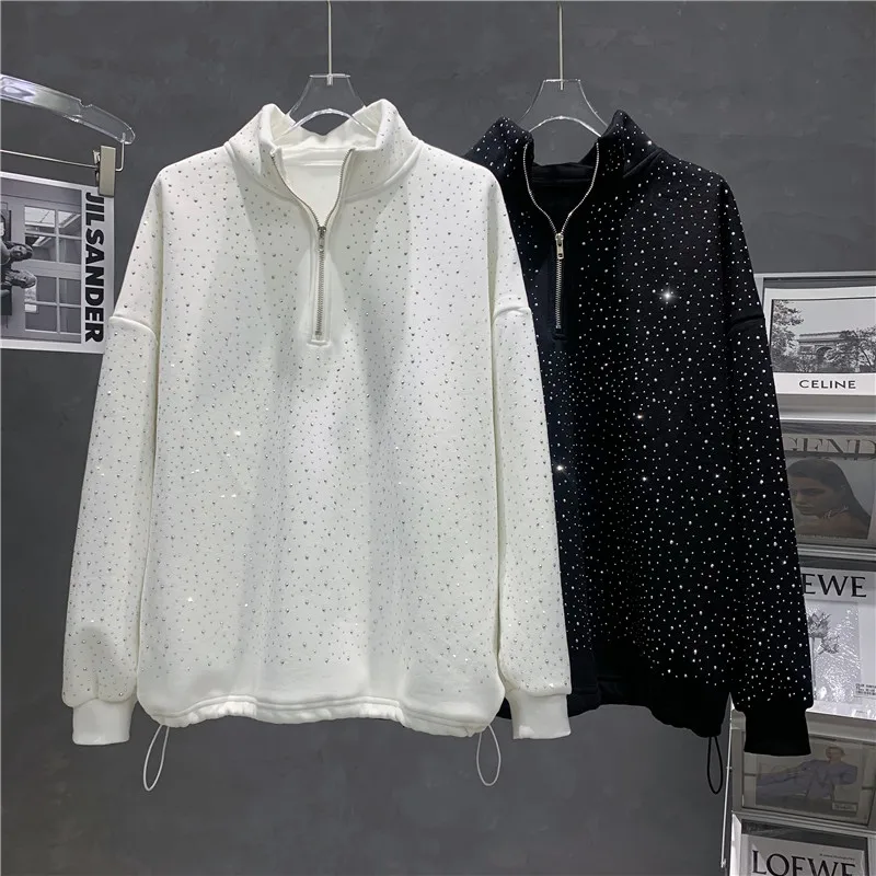 

Heavy Hot Drilling Velvet Padded Thickened Sweatshirt Female 2021 Autumn and Winter Hoodies Coat Women Pullover Jumper Top Mujer