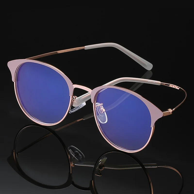 

Vintage Women Anti-blue Round Transition Eyeglasses Full-rim Pink Red Photochromic Eyewear Luxury Spectacles