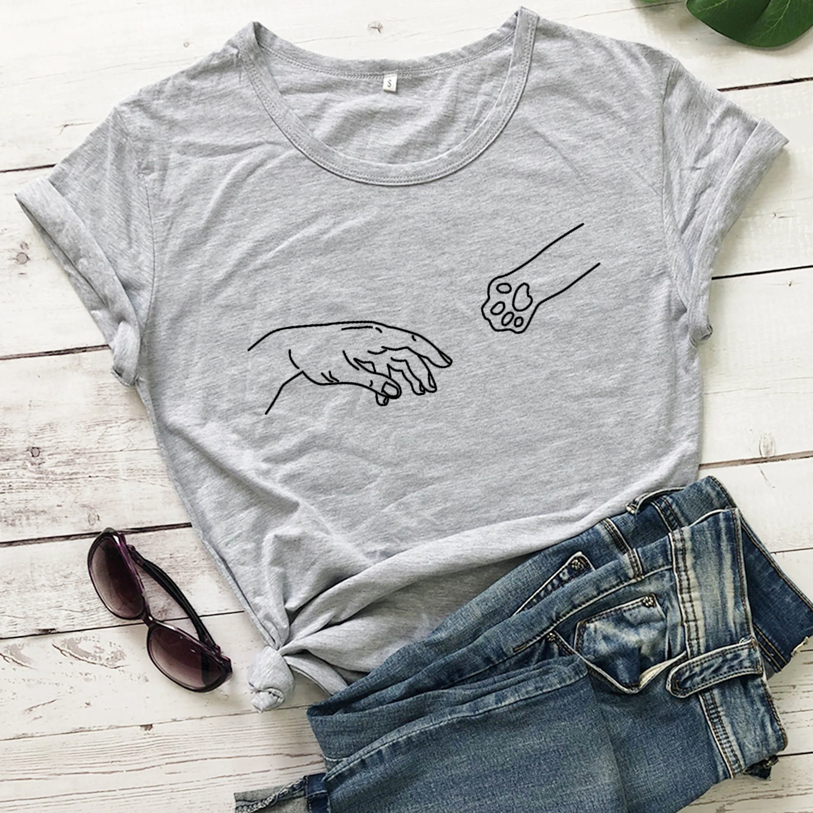 Адамса из Yo-кошка религия paw Графический забавные модные гранж tumblr футболка camisetas
