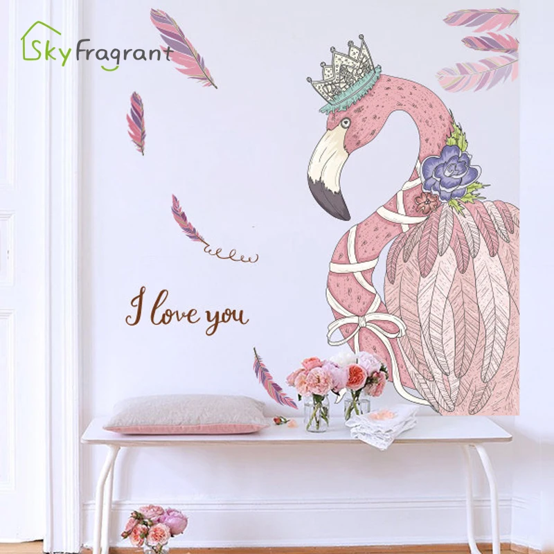 

Elegant flamingo wall sticker self-adhesive girl heart room decoration bedroom bedside wall decor home decor entrance stickers