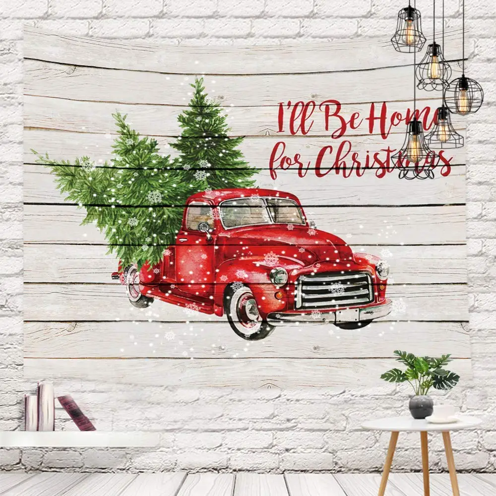 Рождественский Красный Ретро гобелен для грузовика Настенный декор винтажный
