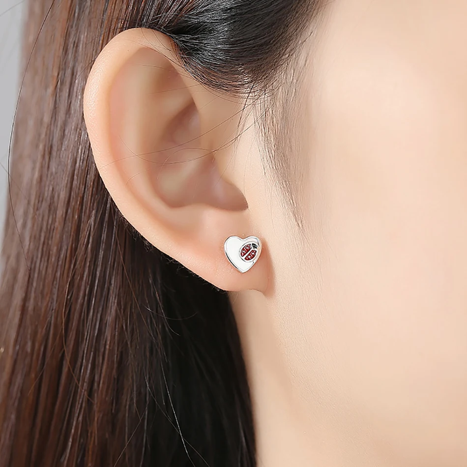 Серьги с эмалью в виде божьей коровки и кота из серебра 100% пробы | Украшения