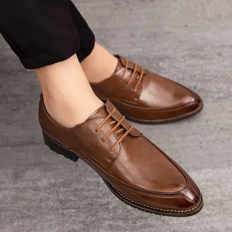 Новое поступление Мужские официальные кожаные туфли в стиле ретро Черные