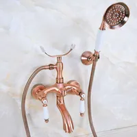 Antique Copper Wall Mounted Bathroom Tub Faucet Set WITH/ 1.5M Handheld Shower Spray Head Mixer Tap Dna363