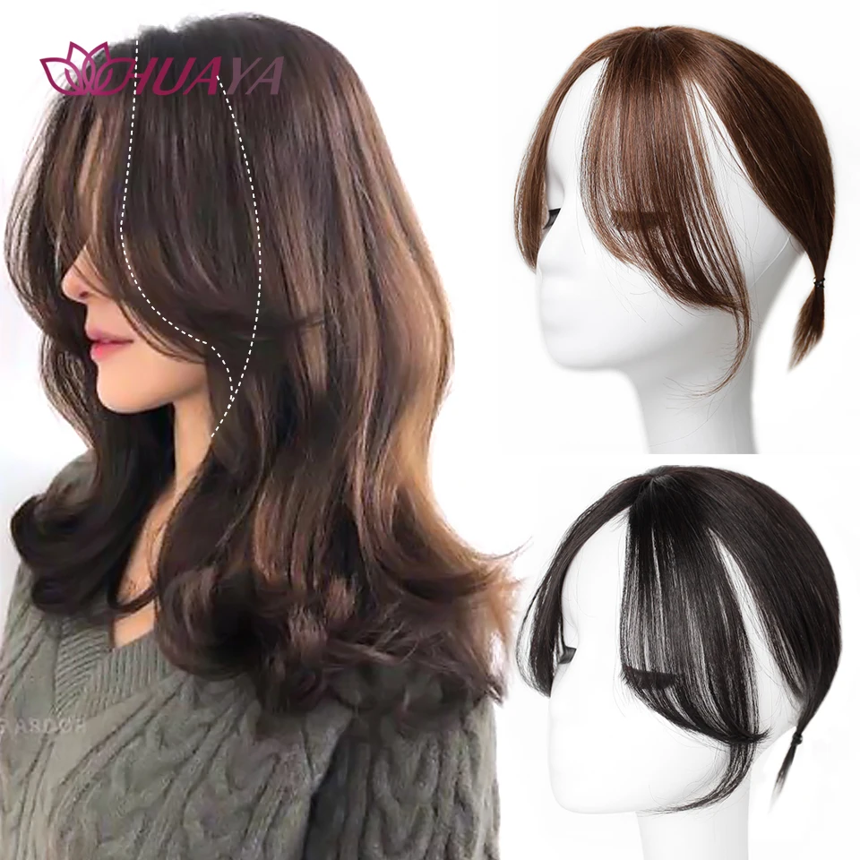 HUAYA 3D Middle Part Bangs Clip In Hair Extensions  Women's Fake Bang Synthetic hair Top Front Hair Pieces