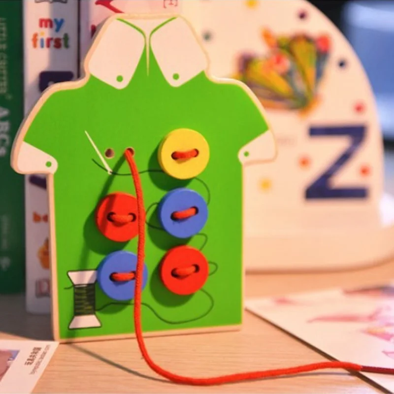 

Educational Kids Toys Beads Lacing Board Wooden Toys Toddler Sew On Buttons Early Education Teaching Aids Puzzles