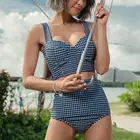 Женский купальник в клетку, с завышенной талией и бантом