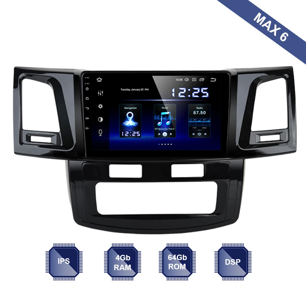 Автомобильный Радио 1 Din плеер Android 9,0 для Toyota Fortuner 2007- мультимедиа Авто AC gps DSP HDMI выход 1080P видео wifi BT, RDS