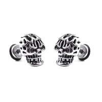 vintage flame skull stainless steel stud earring for men women jewelry small punk orecchini uomo e girl accessories wholesale