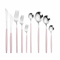 home tableware pink silver dinner set stainless steel cutlery set kitchen spoon knife fork dinnerware set eco friendly flatware