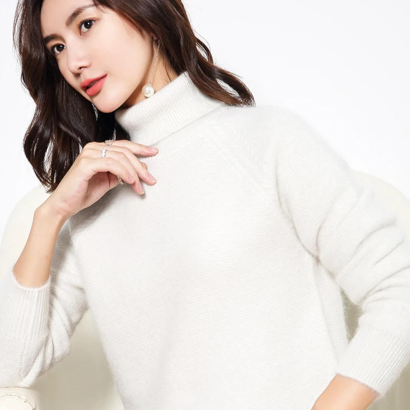 2019 кашемировый свитер с высоким воротником женский свободный пуловер однотонный