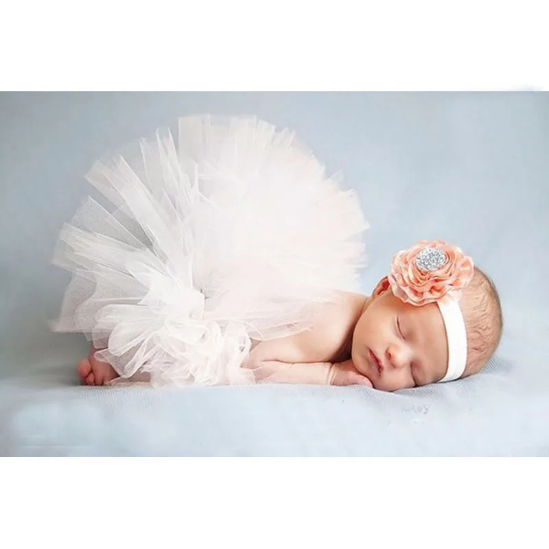 Реквизит для фотосъемки новорожденных юбка-пачка и повязка на голову с цветами