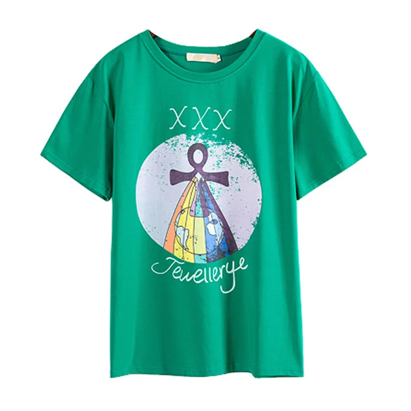

Grace&Taste Fashion 2021 Summer Print Loose O-Neck Casual Short Sleeve T-Shirt 95 Cotton Tops T Half Sleeve Tees Spring